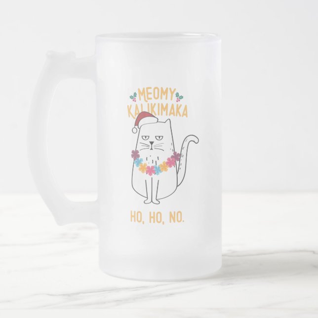 Caneca De Cerveja Vidro Jateado Meowy Kalikimaka Engraçado Natal (Esquerda)
