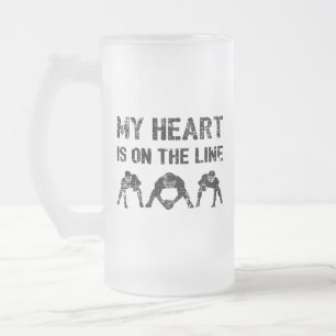 Caneca De Cerveja Vidro Jateado Meu Coração Está Na Linha - Lineman De Futebol Ame