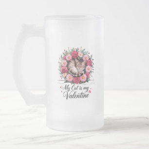 Caneca De Cerveja Vidro Jateado Meu Gato É Meu Namorado Floral Gatinho Fofo Design