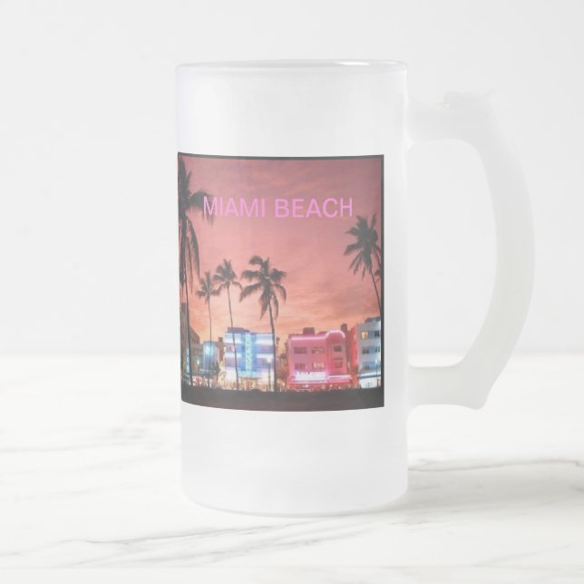 Caneca De Cerveja Vidro Jateado Miami Beach, Florida (Direita)