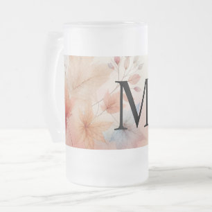 Caneca De Cerveja Vidro Jateado Monograma Colorful Fall Folha aquosa pastos
