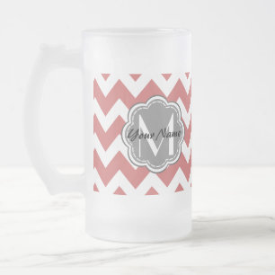 Caneca De Cerveja Vidro Jateado Monograma da Cinza Floral do Chevron Vermelho Indi