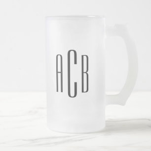 Caneca De Cerveja Vidro Jateado Monograma de casamento de três letras preto simple