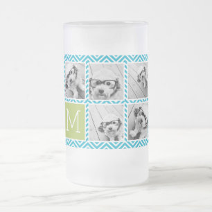 Caneca De Cerveja Vidro Jateado Monograma de Colagem de Fotos do Aqua e do Limão 