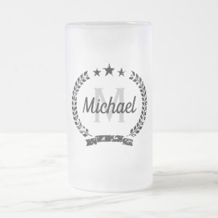 Caneca De Cerveja Vidro Jateado Monograma de nome de crista de louro vintage
