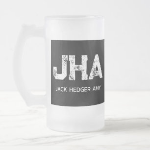 CANECA DE CERVEJA VIDRO JATEADO MONOGRAMA DE TRÊS LETRAS MINIMALISTA BRANCO NOME P