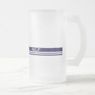 Caneca De Cerveja Vidro Jateado Monograma Simples em Azul e Branco