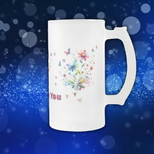 Caneca De Cerveja Vidro Jateado Monograma Simples Floral De Aquarela