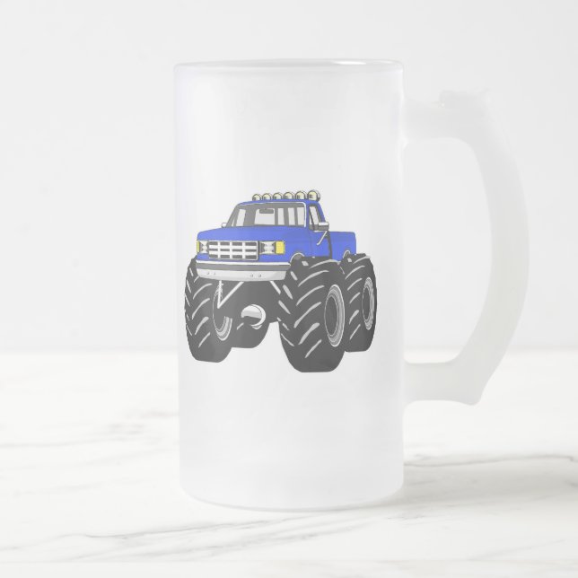 CANECA DE CERVEJA VIDRO JATEADO MONSTER TRUCK AZUL (Direita)