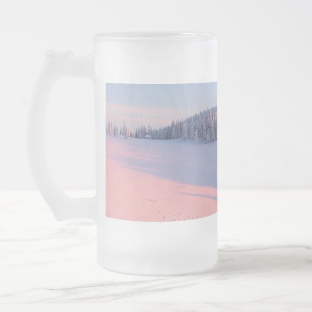 Caneca De Cerveja Vidro Jateado Montanhas Snowy (Esquerda)