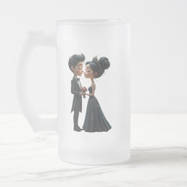 Caneca De Cerveja Vidro Jateado Moonlit Vows – A Cute Gothic Wedding Moment.  (Esquerda)