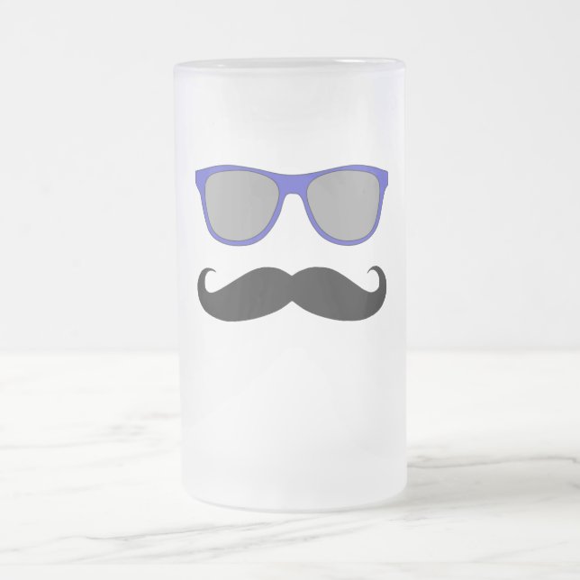 Caneca De Cerveja Vidro Jateado Moustache e humor azul dos óculos de sol (Centro)