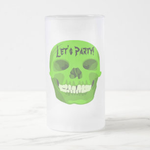 Caneca De Cerveja Vidro Jateado Mug do Partido do Crânio Verde Halloween
