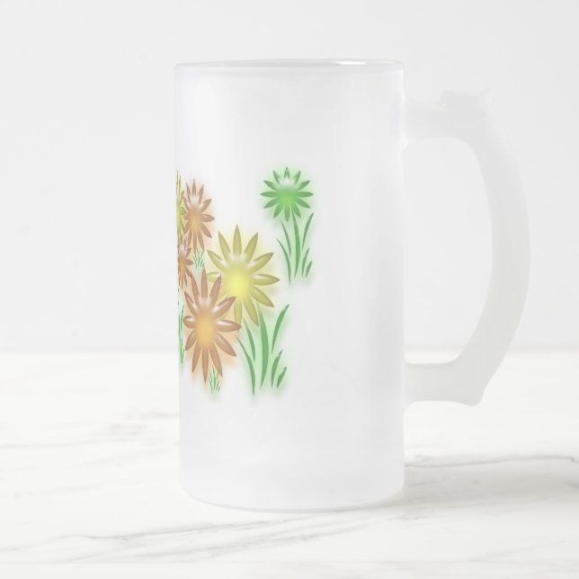 Caneca De Cerveja Vidro Jateado Mug - Flores Neon (Direita)