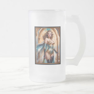 Caneca De Cerveja Vidro Jateado Mulher em Dourada turquesa pulmonar de Xzendor7
