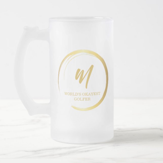 Caneca De Cerveja Vidro Jateado Mundos Golfer Dourado Monograma (Esquerda)