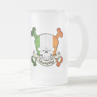 Caneca De Cerveja Vidro Jateado Murphy Irish Skull