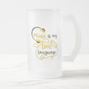 Caneca De Cerveja Vidro Jateado Música é minha língua amorosa, frase romântica