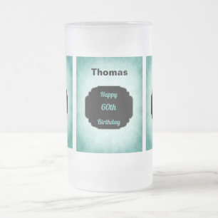 Caneca De Cerveja Vidro Jateado Na moda azul adicionar nome 60th Birthday design