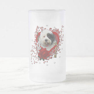 Caneca De Cerveja Vidro Jateado Namorados - chave a meu coração - Terrier tibetano