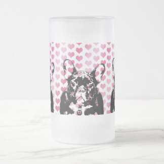 Caneca De Cerveja Vidro Jateado Namorados - silhueta do buldogue francês