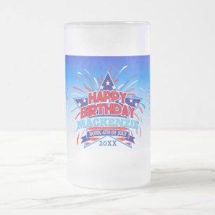 Caneca De Cerveja Vidro Jateado Nascer de 4 de julho Feliz Aniversário
