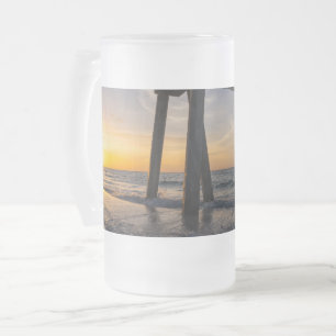 Caneca De Cerveja Vidro Jateado Nascer do Sol Dourado Sob o Pier de Pensacola Cane
