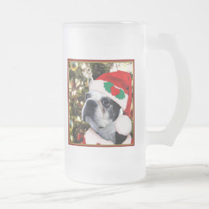 Caneca De Cerveja Vidro Jateado Natal Boston terrier