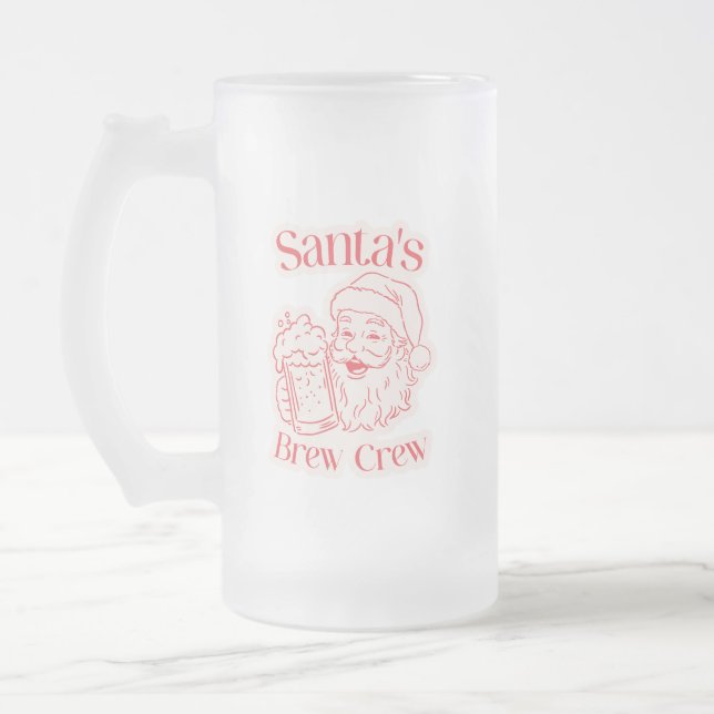 Caneca De Cerveja Vidro Jateado Natal da tripulação de papais noeis (Esquerda)
