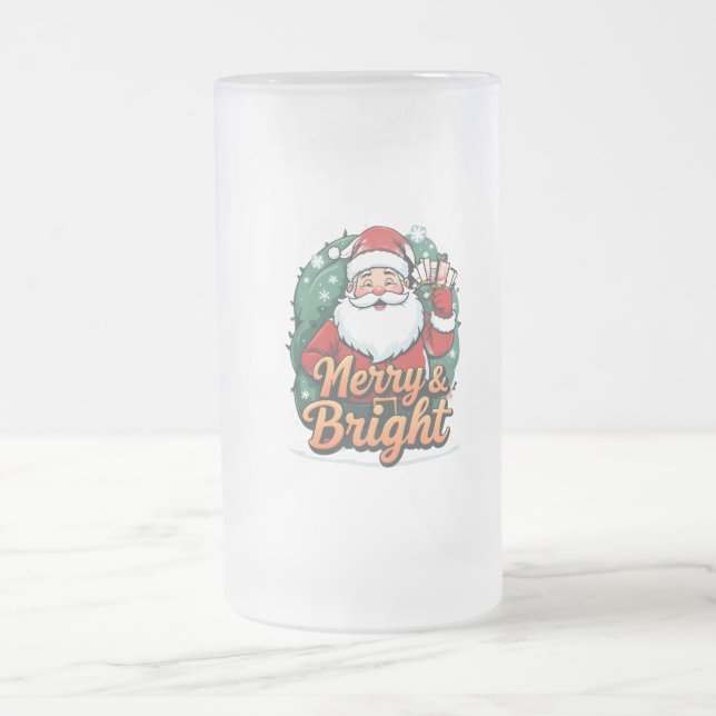Caneca De Cerveja Vidro Jateado Natal - "Felizes e Papais noeis Brilhantes" (Centro)