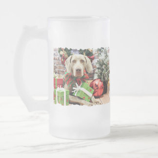 Caneca De Cerveja Vidro Jateado Natal - Weimaraner - Lucy