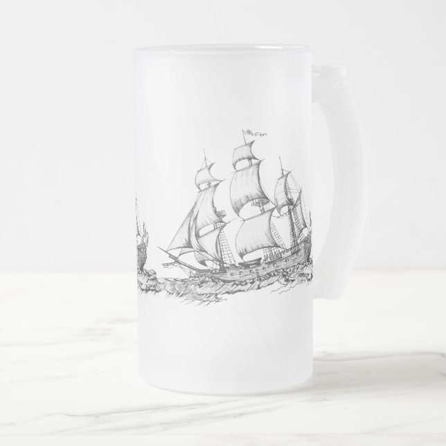 Caneca De Cerveja Vidro Jateado navio (Frente Esquerda)