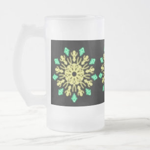 Caneca De Cerveja Vidro Jateado Néon-flor amarela e verde