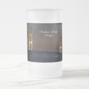 Caneca De Cerveja Vidro Jateado Noite Em Mackinac Bridge Fosco Mug