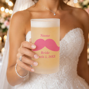 Caneca De Cerveja Vidro Jateado Nome da Noiva Bigode Rosa