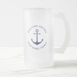 Caneca De Cerveja Vidro Jateado Nome do barco personalizado: bem-vindo Ancora náu