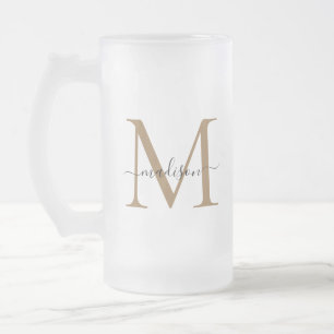 Caneca De Cerveja Vidro Jateado Nome do Script Elegante do Monograma Dourado Na mo