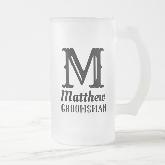 Caneca De Cerveja Vidro Jateado Nome Masculino Monograma Casamentos Clássicos Negr (Direita)