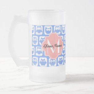 Caneca De Cerveja Vidro Jateado Nome Personalizado do Monograma de Coral Padrão de