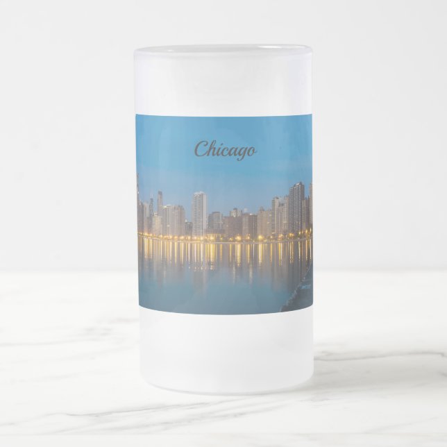Caneca De Cerveja Vidro Jateado Norte Chicago Cityscape Fosco Mug (Centro)