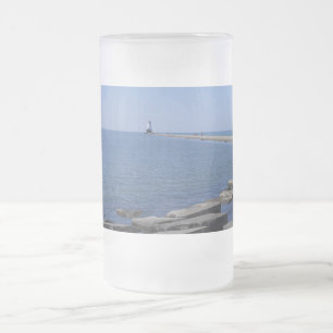 Caneca De Cerveja Vidro Jateado North Pierhead Lighthouse, Ludington, MI