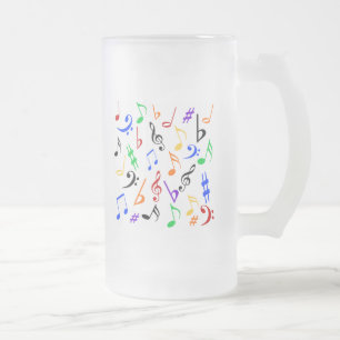 Caneca De Cerveja Vidro Jateado Notas Musicais Mug - Vidro Do Fosco