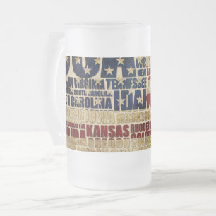 Caneca De Cerveja Vidro Jateado Nuvem de Palavras da Bandeira dos EUA Arte com tod