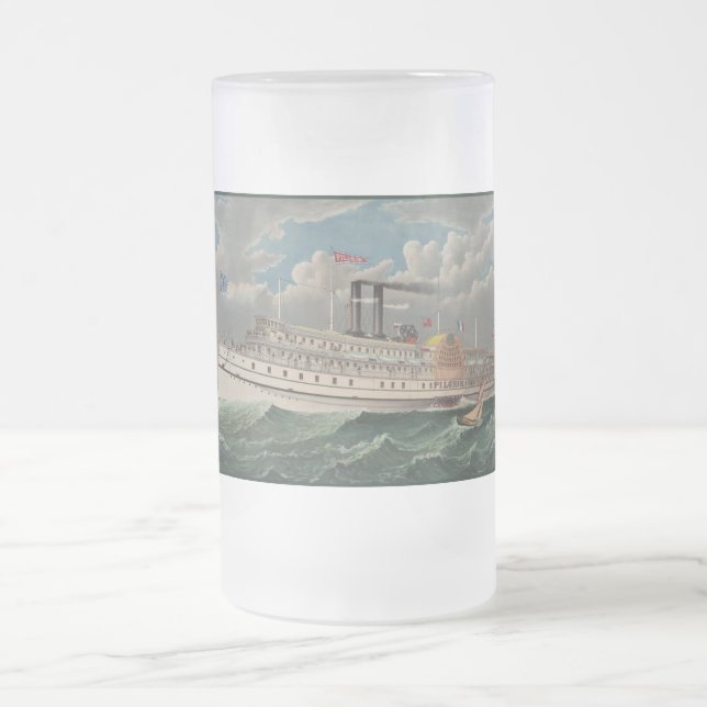 Caneca De Cerveja Vidro Jateado NY Voyage Grand PaddleWheel Steamboat O Peregrino (Centro)