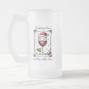 Caneca De Cerveja Vidro Jateado O Natal é melhor com vinho