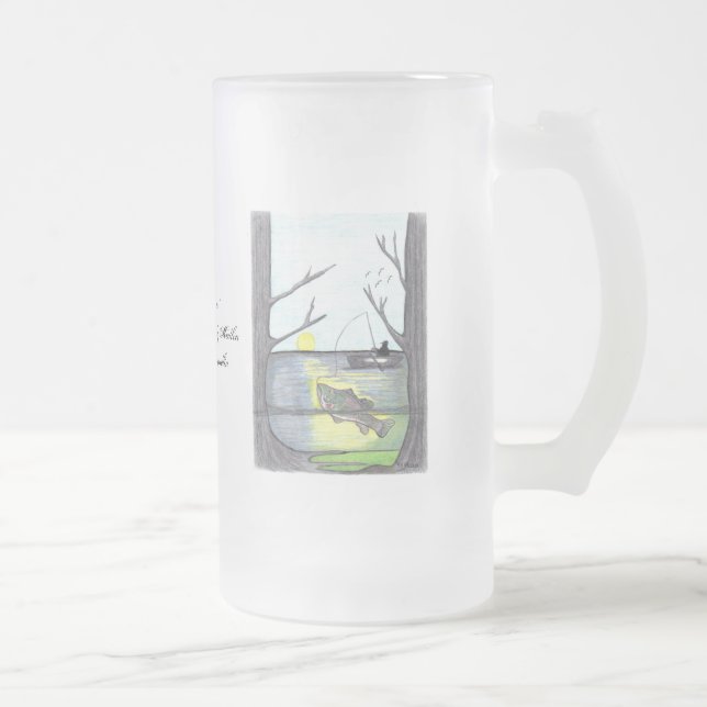 Caneca De Cerveja Vidro Jateado O Pescador... Fosco Vidro... (Direita)