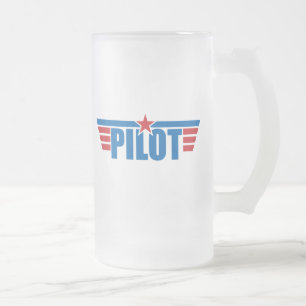 Caneca De Cerveja Vidro Jateado O piloto voa o crachá - aviação