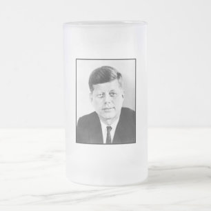 Caneca De Cerveja Vidro Jateado O Presidente John F Kennedy Portrait Fosco Glass B