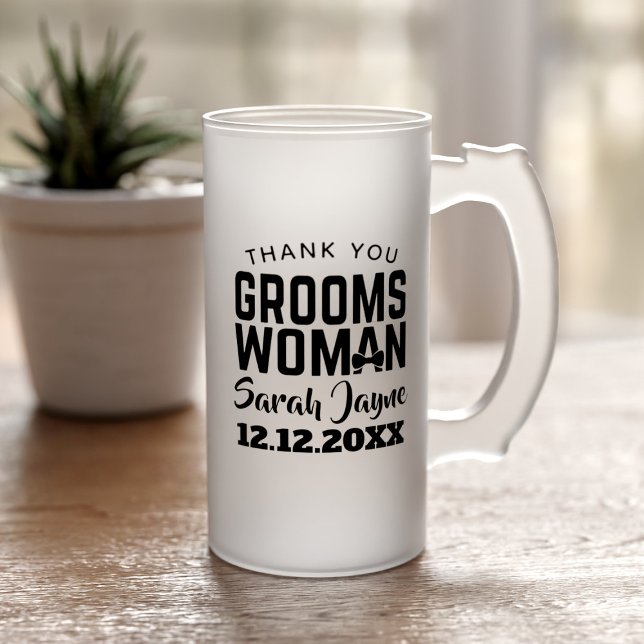 Caneca De Cerveja Vidro Jateado Obrigado Groomswoman Gift Wedding Favor (Add your Groomswoman's name and your wedding date to this frosted beer mug. She'll love it!)