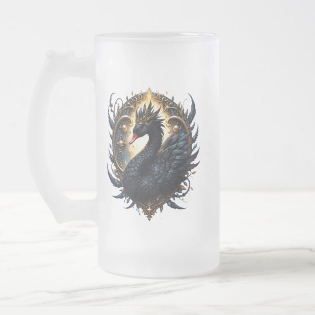 Caneca De Cerveja Vidro Jateado Obsidian Swan of Silent Grace – Dark Fantasy  (Esquerda)